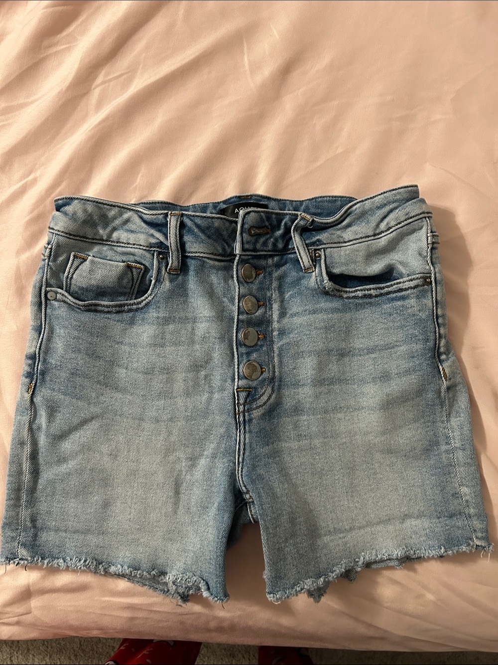 Aqua Light Blue High-Rise Button-Front Denim Shorts
